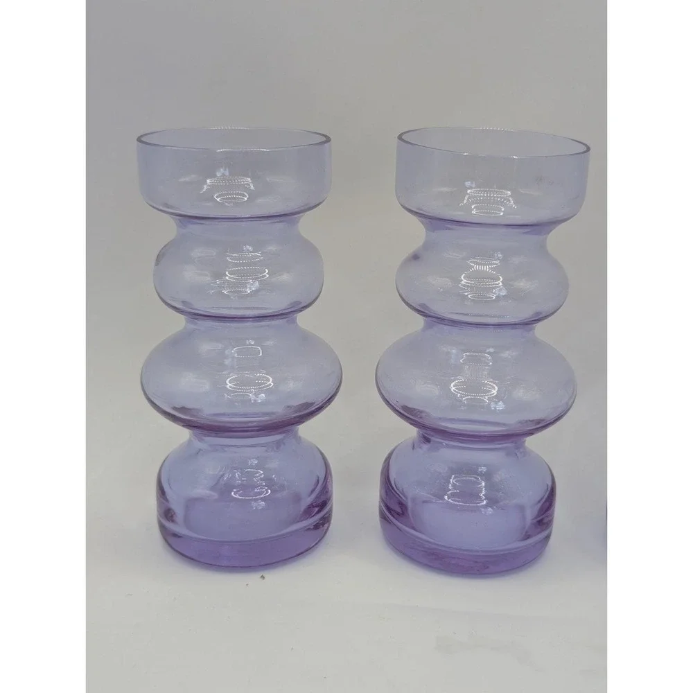 Set of 3 Lavender Purple Bubble Glass Vases Mid Century Modern Stacked Bud Vases